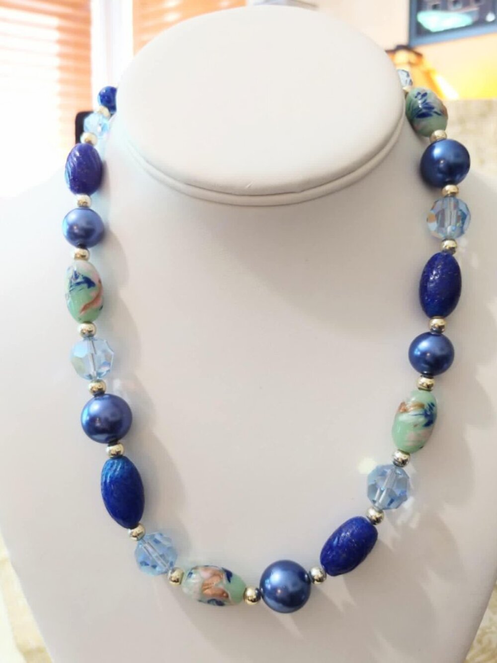 Vintage Murano Glass Lampwork and Crystal Bead Necklace